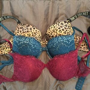 1 rhinestone Victoria secret push up bra and 2 Victoria secret push up bras.